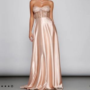 Windsor Rose Gold Betsy Sweetheart Sequin Corset A-Line Formal Dress